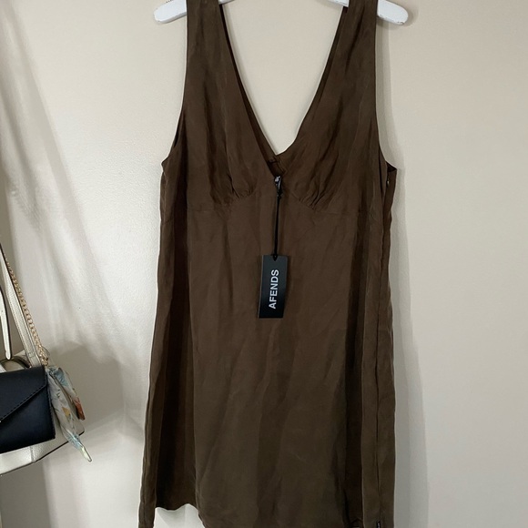 Afends Grace Cupro  V-neck Mini Summer Dress Coffee sleeveless size XL - Picture 5 of 15